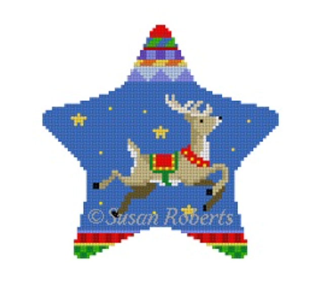 Flying Reindeer Star Canvas - KC Needlepoint