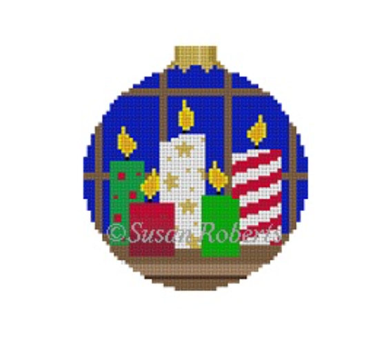 Christmas Candles Round Canvas - KC Needlepoint
