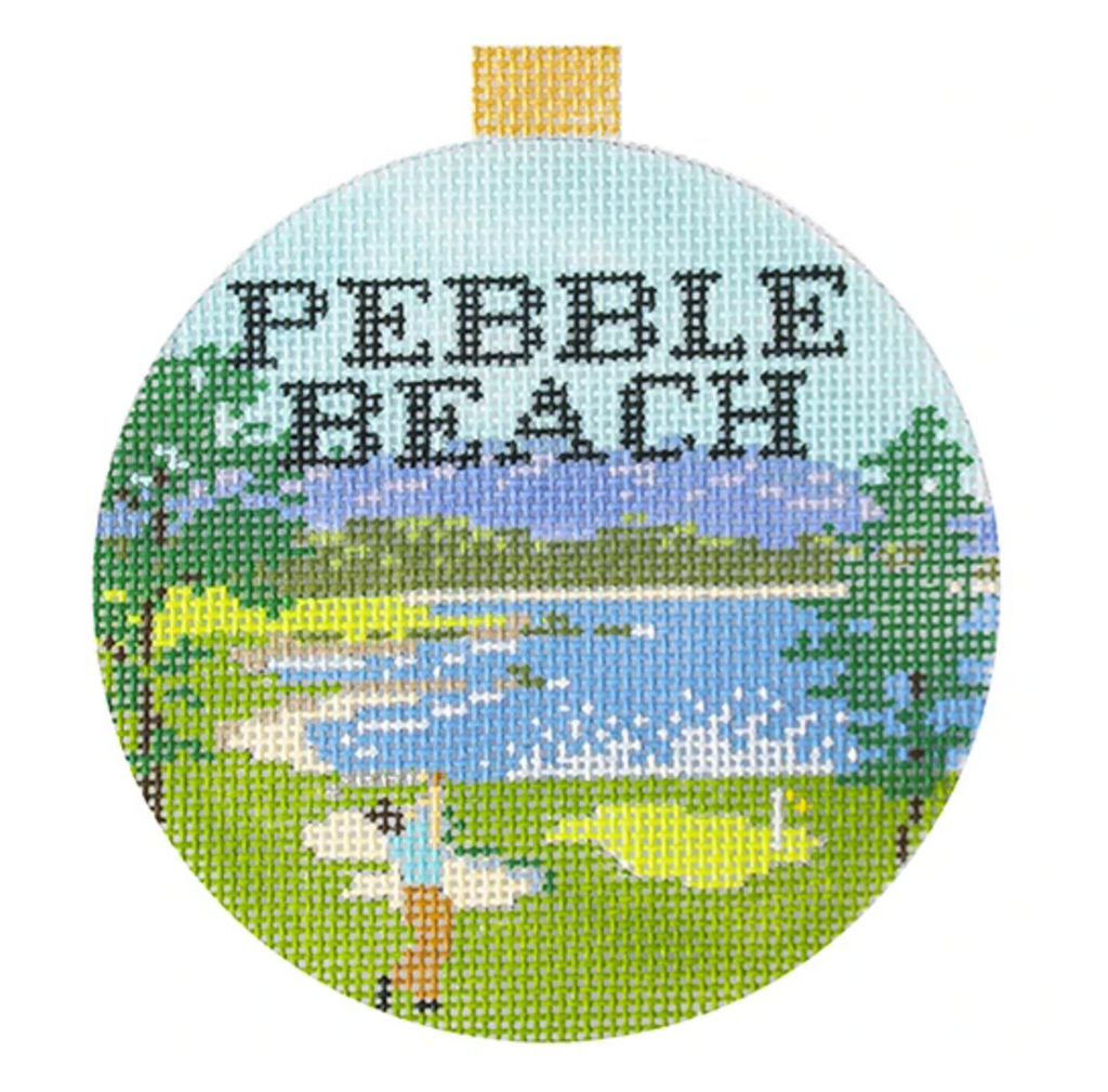 Pebble Beach Travel Round Needlepoint Canvas - KC Needlepoint