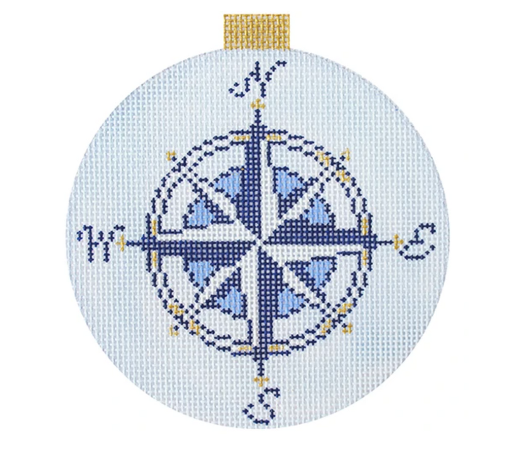 Light Blue Compass Rose Canvas - KC Needlepoint