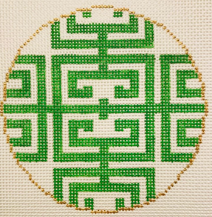 Fret in Green Canvas - KC Needlepoint