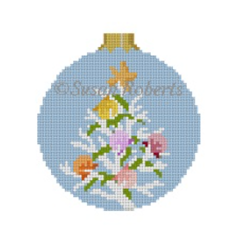 Coral Christmas Tree Round Canvas - KC Needlepoint