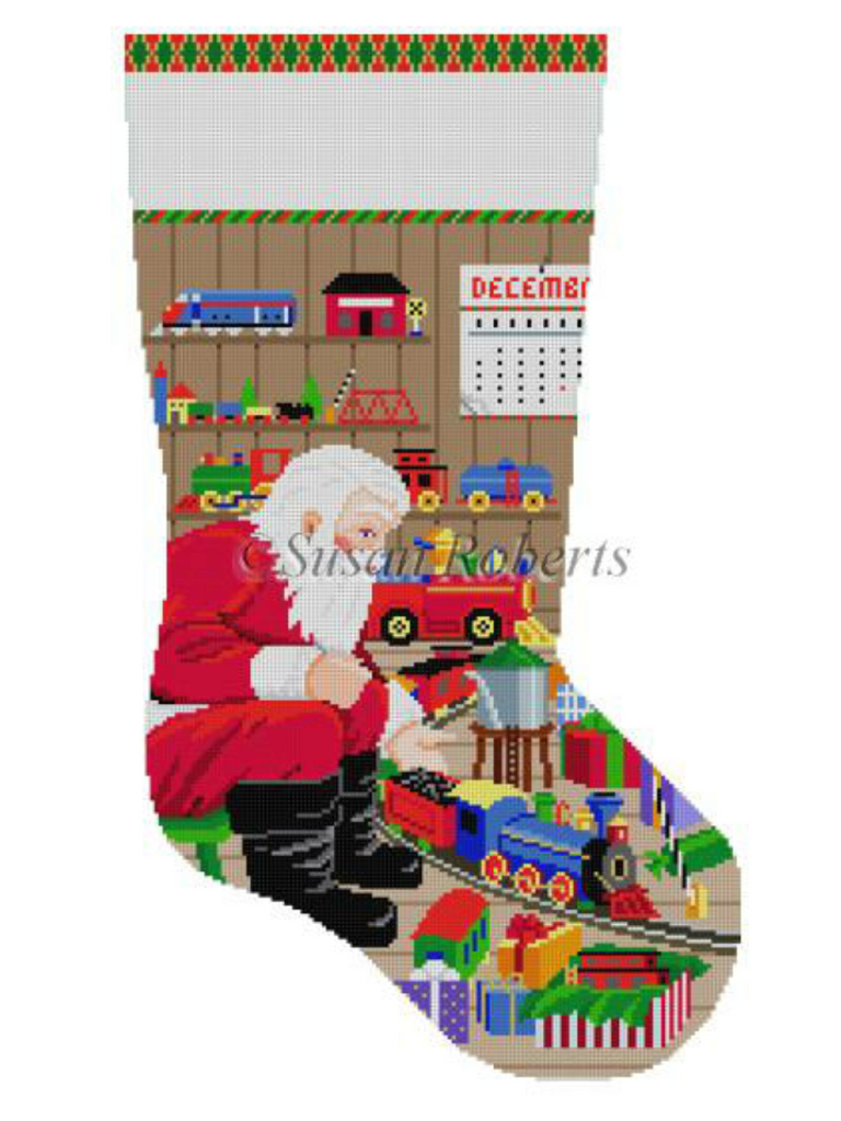 Santa and Trains Stocking Canvas - KC Needlepoint