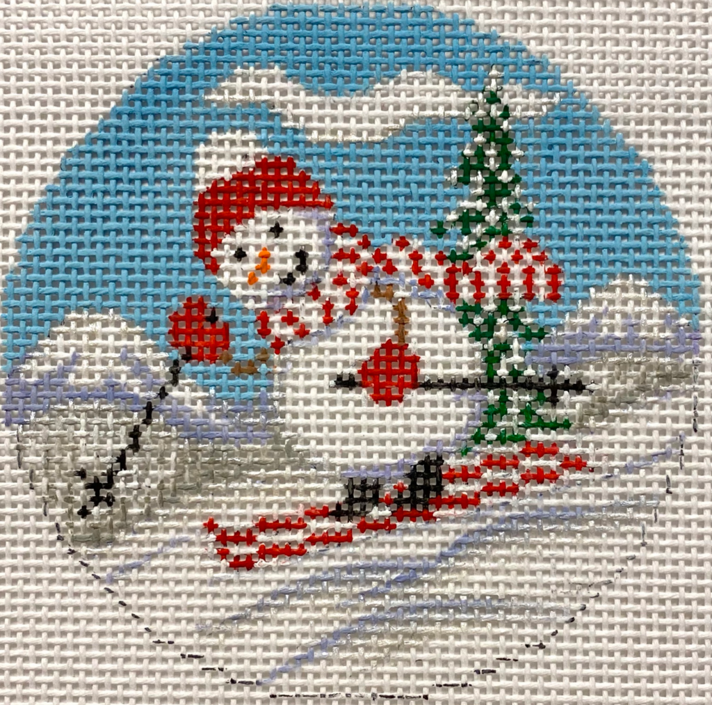 Skiing Snowman Canvas - KC Needlepoint