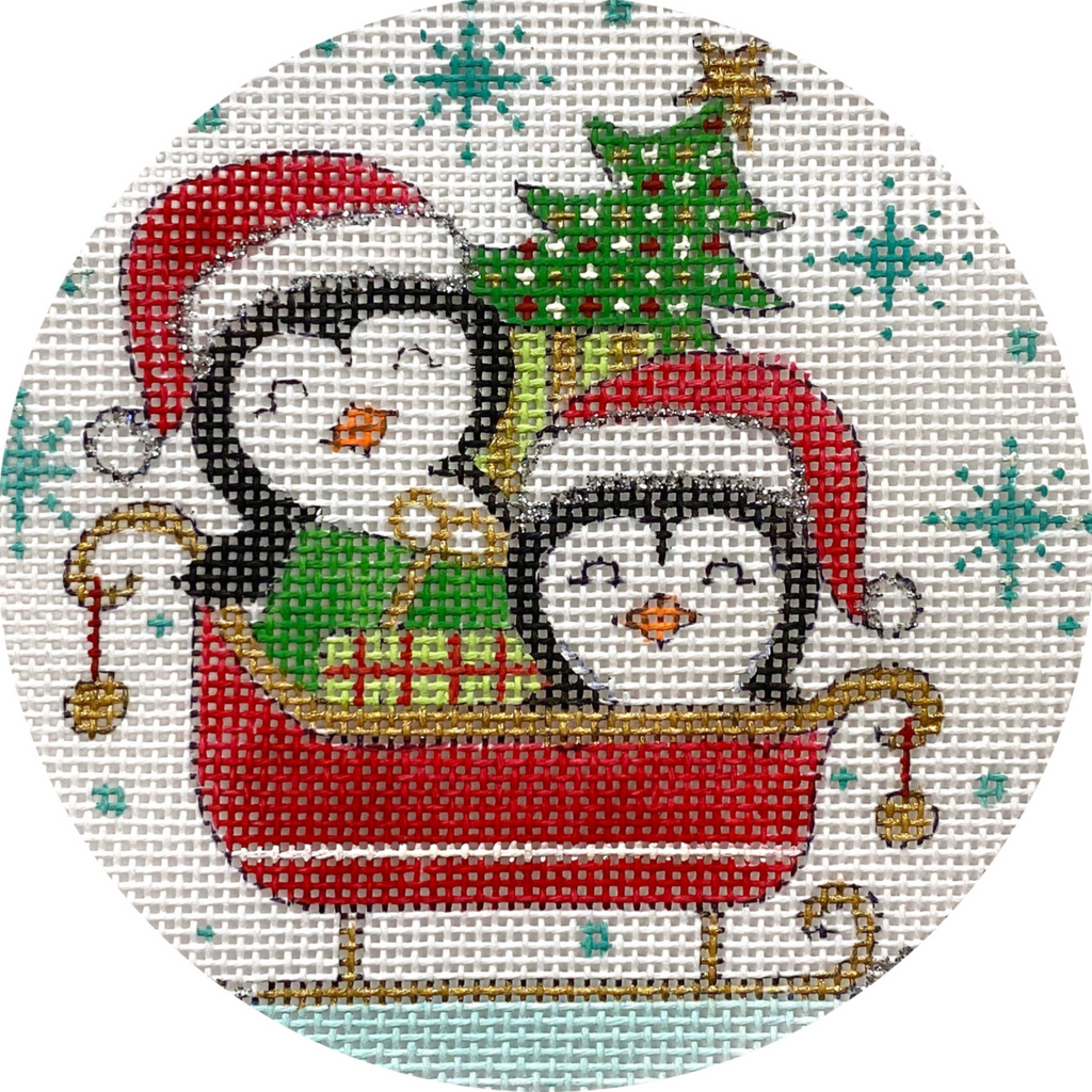 Penguins in Sled Canvas - KC Needlepoint