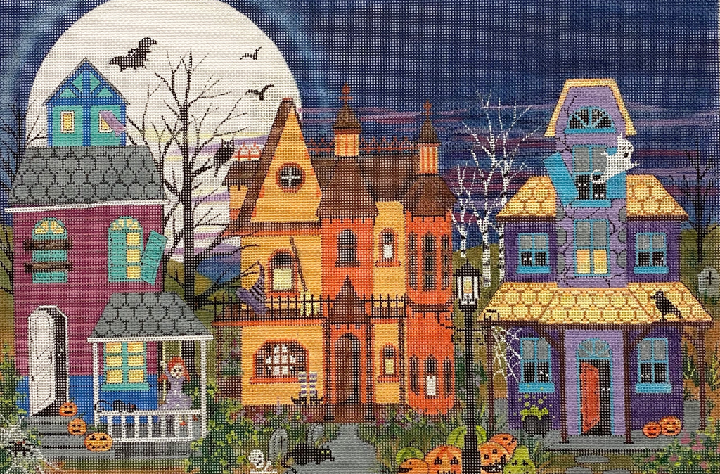 Halloween Houses Canvas - KC Needlepoint