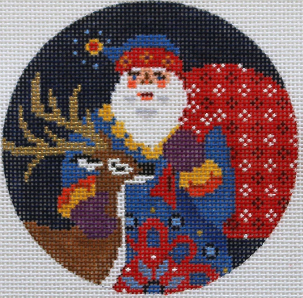 Jacobean Santa with Deer Canvas - KC Needlepoint