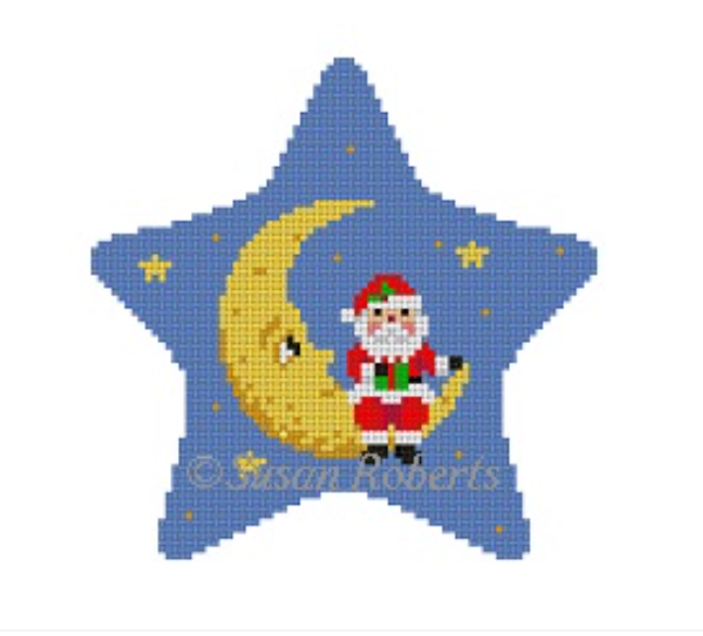 Santa Sitting on Moon Star Canvas - KC Needlepoint