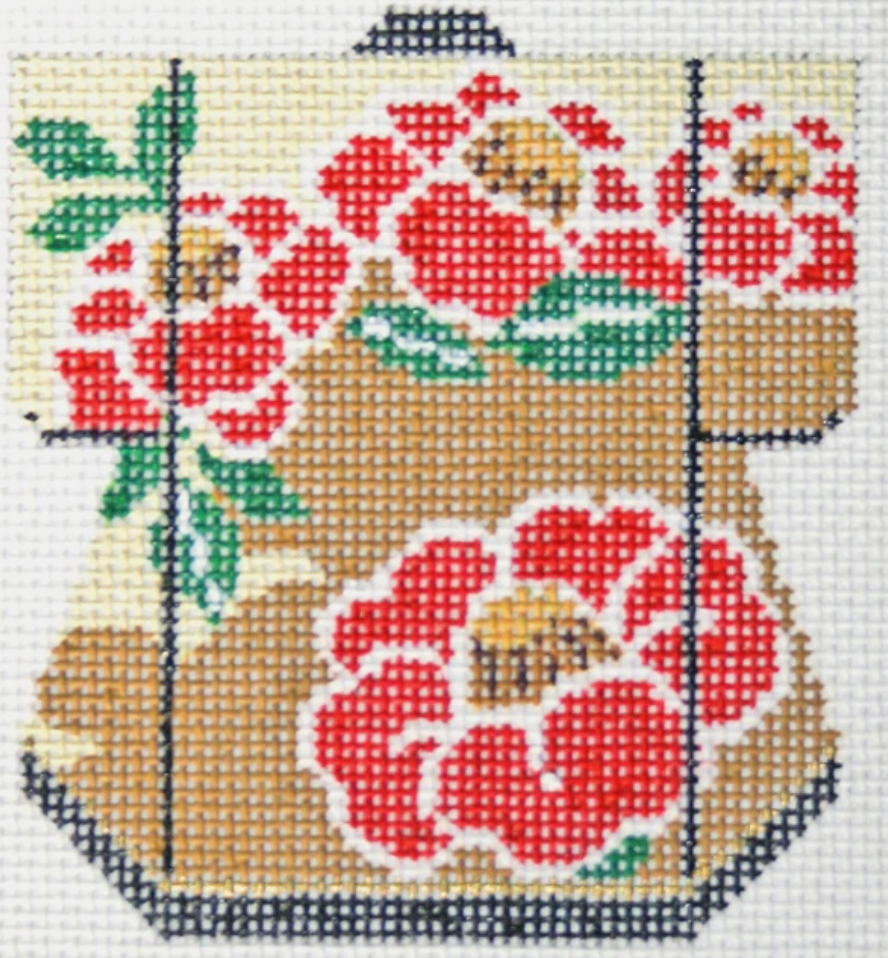 Red Blossom on Gold Petite Kimono Canvas - KC Needlepoint