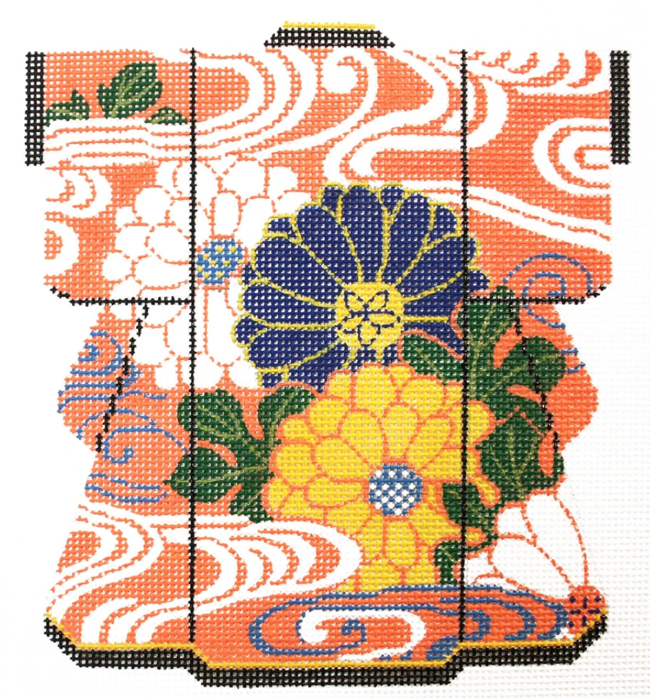 Zinnias on Orange Medium Kimono Canvas - KC Needlepoint