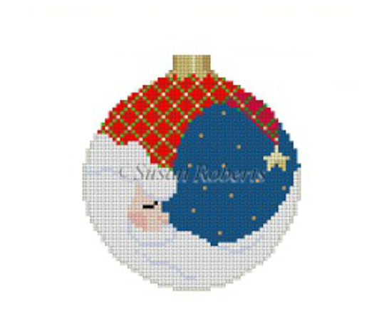 Moon Santa Round Canvas - KC Needlepoint