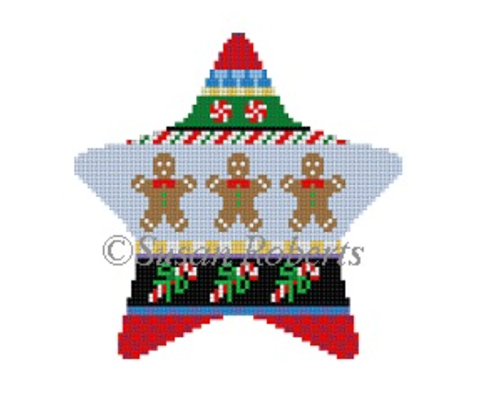 Stripe Gingerbread Star Canvas - KC Needlepoint
