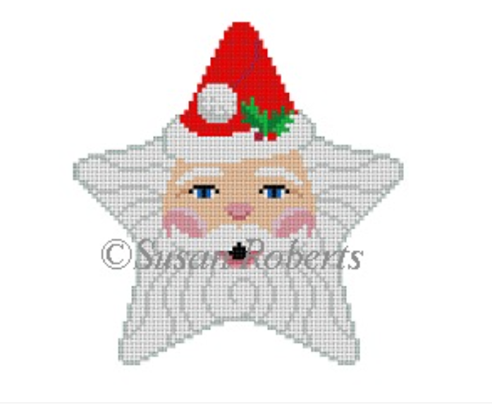 Santa Face Star Canvas - KC Needlepoint