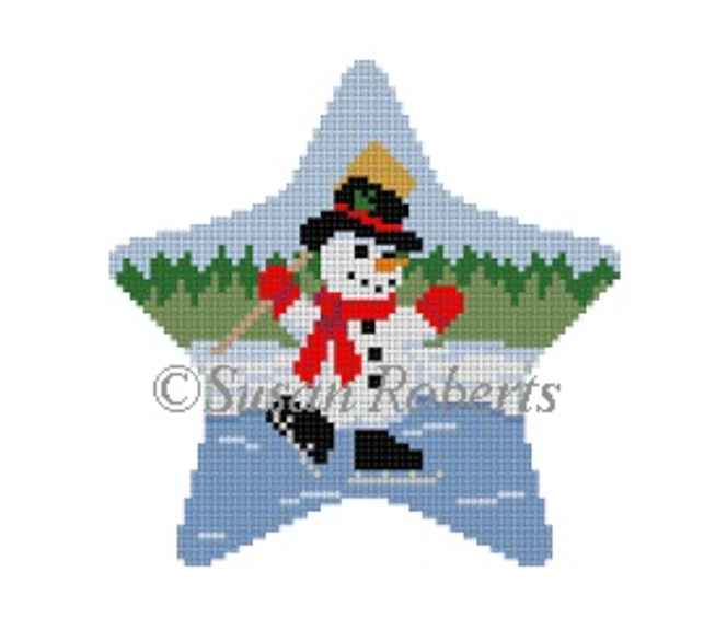 Snowman Dancing on Ice Star Canvas - KC Needlepoint