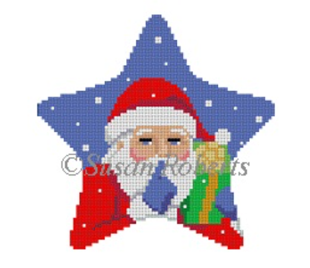 Santa and Present Star Canvas - KC Needlepoint