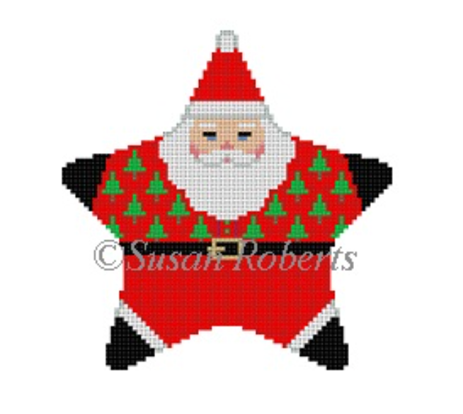 Santa with Tree Shirt Star Canvas - KC Needlepoint