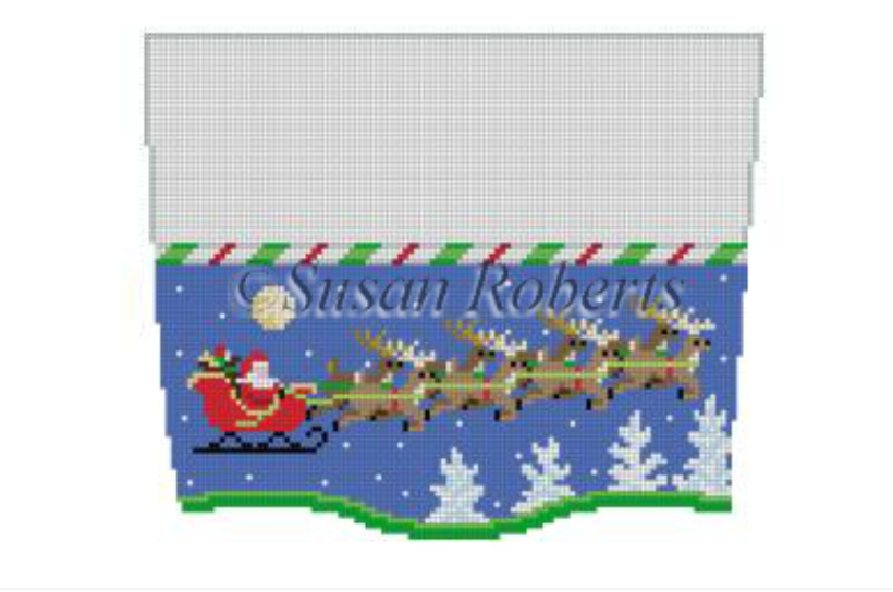 Sleigh and 8 Reindeer at Night Stocking Topper Canvas - KC Needlepoint
