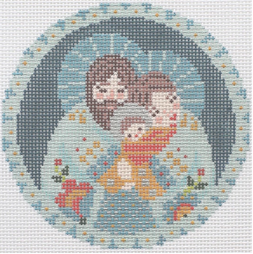 The Holy Family in Aqua Canvas - KC Needlepoint