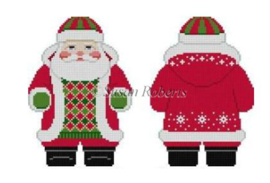 Santa with Snowflake Red Jacket Two Sided Canvas - KC Needlepoint