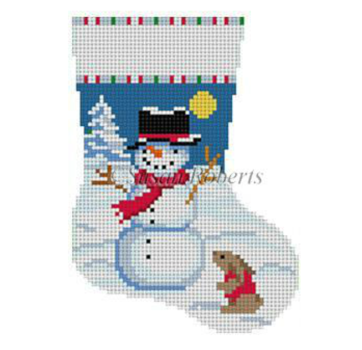 Snowman with Rabbit Mini Stocking Canvas - KC Needlepoint