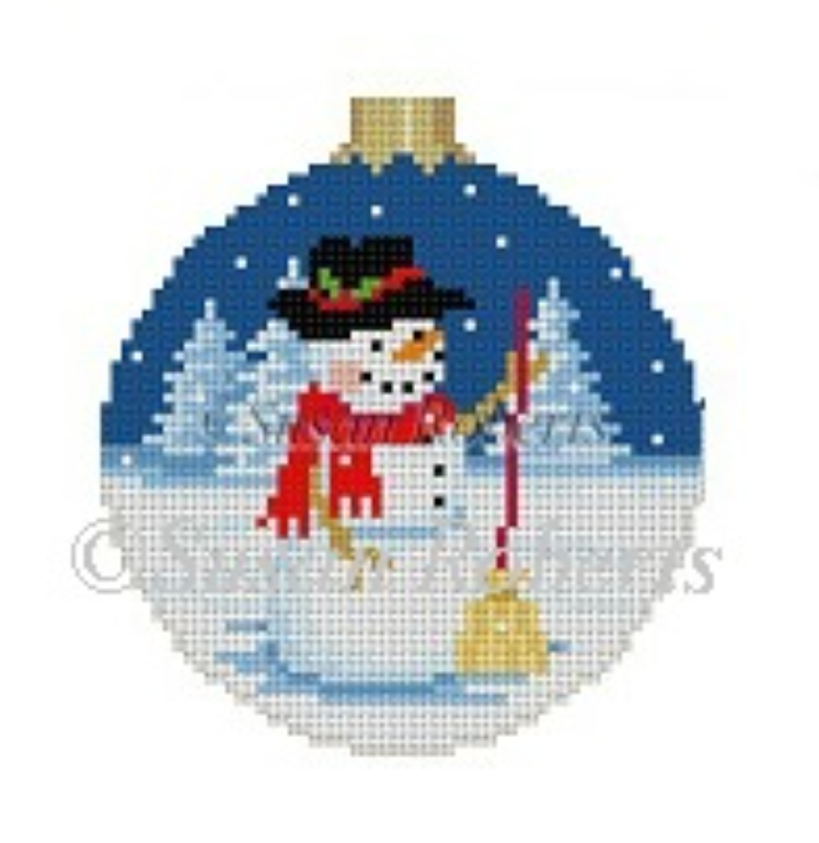 Night Snowman Round Canvas - KC Needlepoint