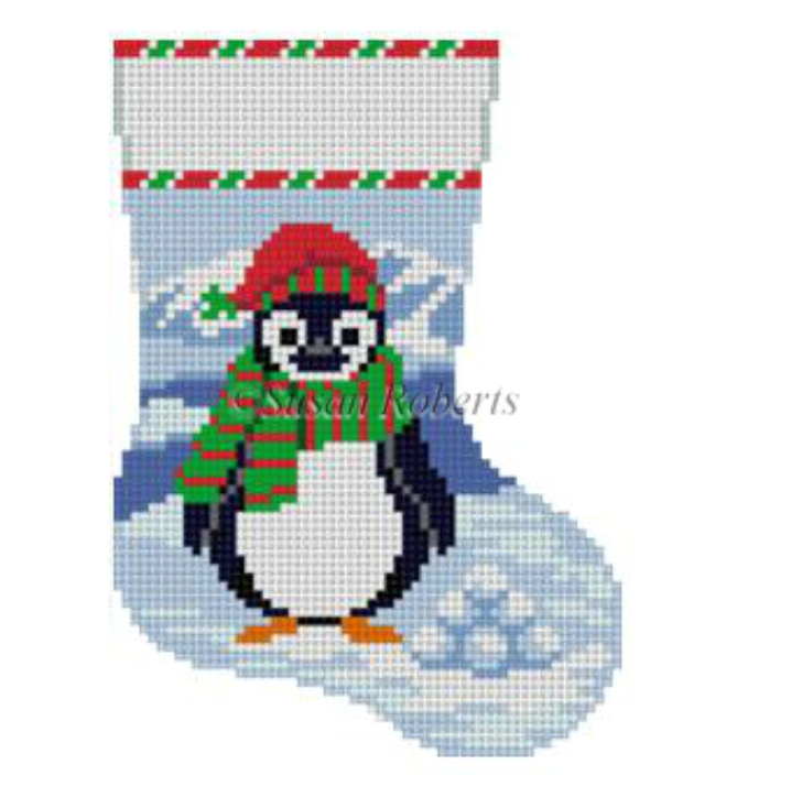 Penguin with Snowballs Mini Stocking Canvas - KC Needlepoint
