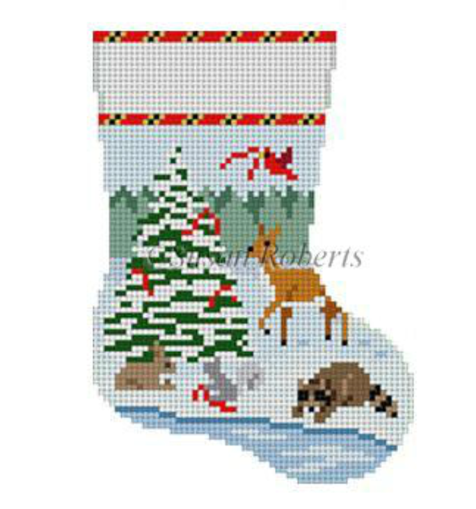 Forest Animal and Tree Mini Stocking Canvas - KC Needlepoint