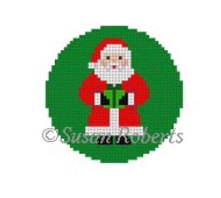 Santa with Present Round Canvas - KC Needlepoint