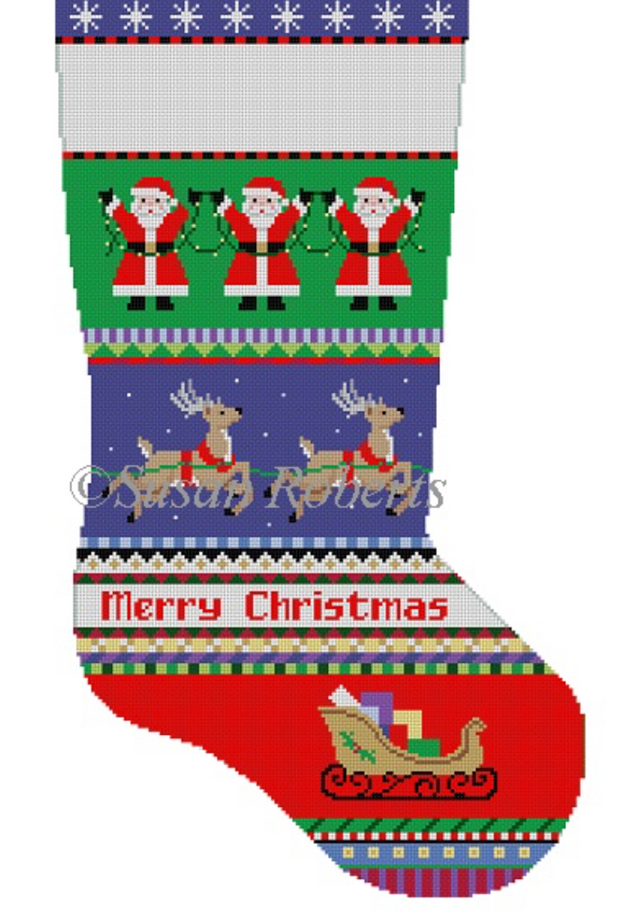 Bold Stripe Reindeer Stocking Canvas - KC Needlepoint