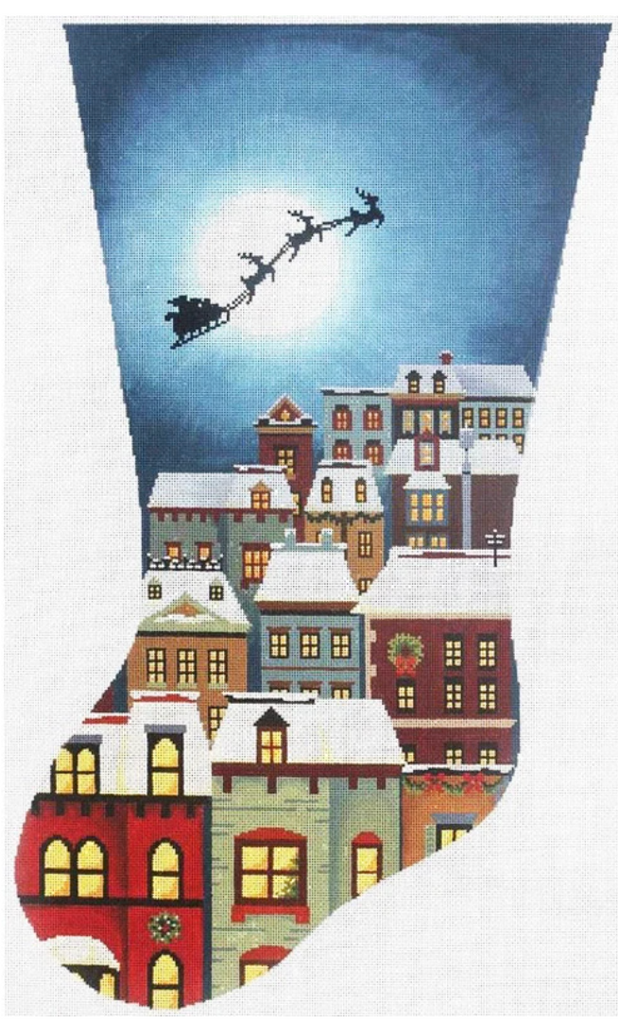 Copy of Christmas Eve Town Stocking Canvas - KC Needlepoint