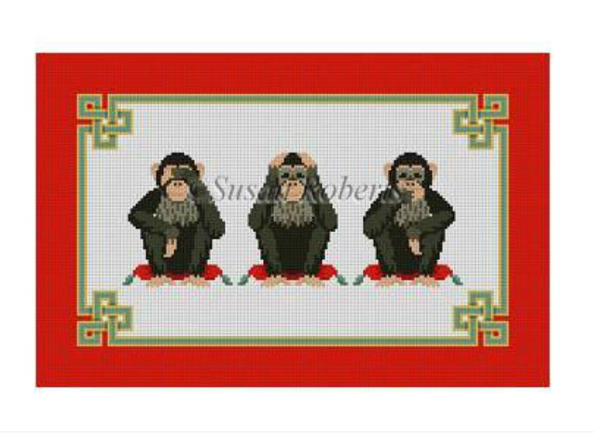 Hear See Speak No Evil Canvas - KC Needlepoint