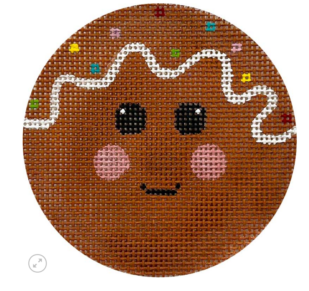 Gingerbread Face Ornament Canvas - KC Needlepoint