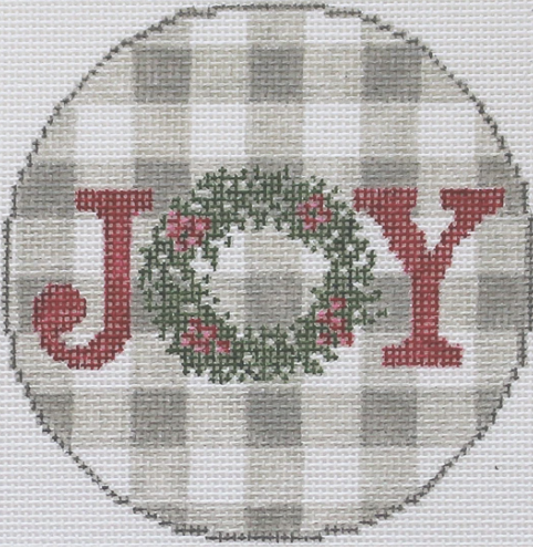 Joy Gingham Ornament Canvas - KC Needlepoint
