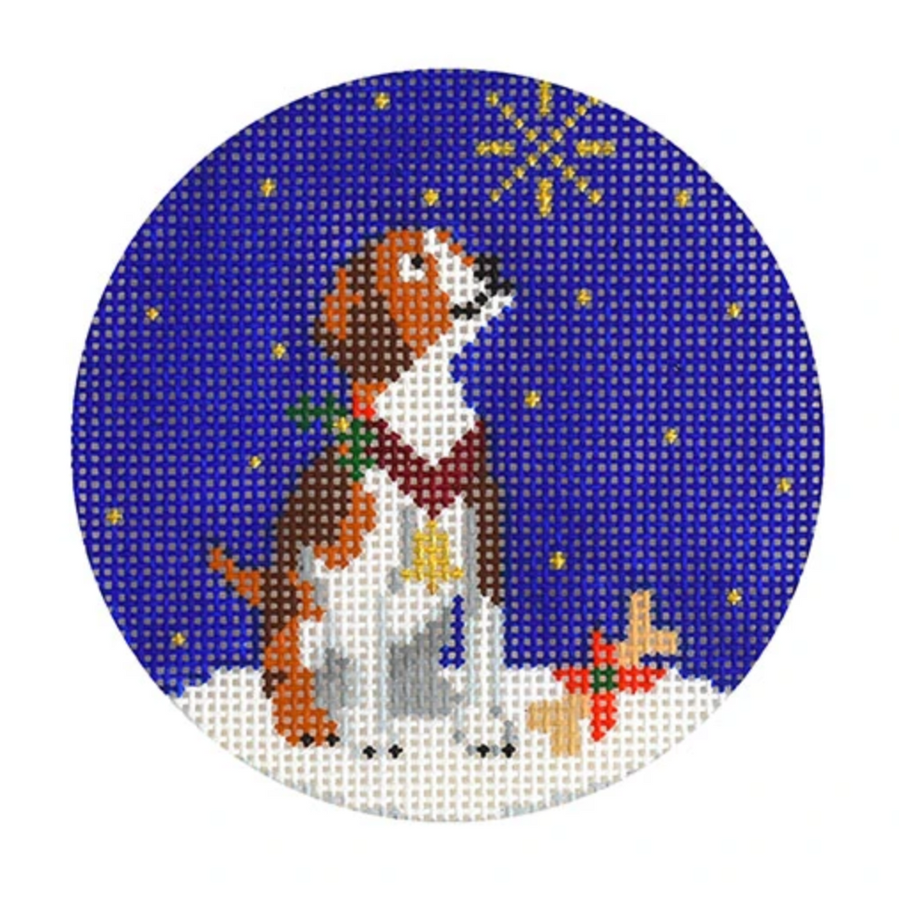 Midnight Beagle Round Needlepoint Canvas - KC Needlepoint