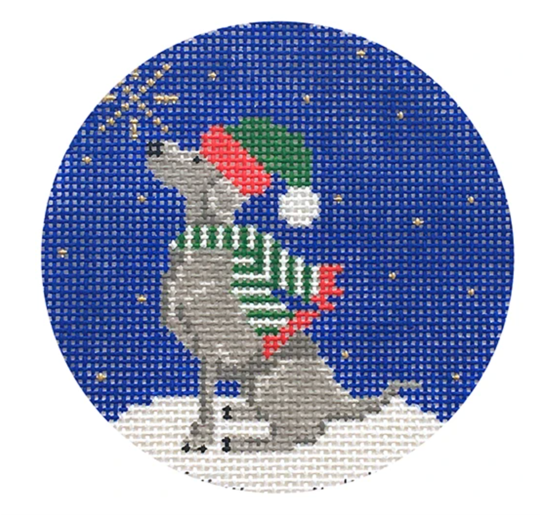 Midnight Weimaraner Round Needlepoint Canvas - KC Needlepoint