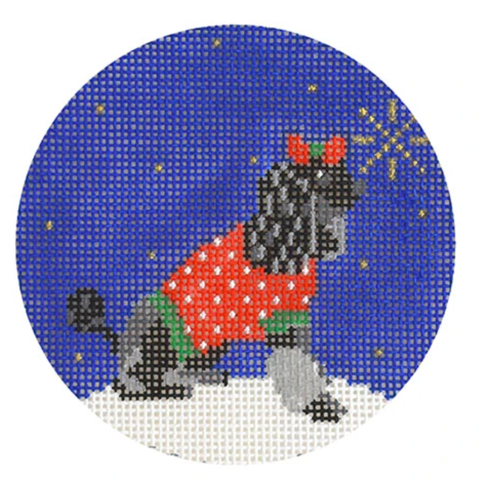 Midnight Poodle Round Needlepoint Canvas - KC Needlepoint