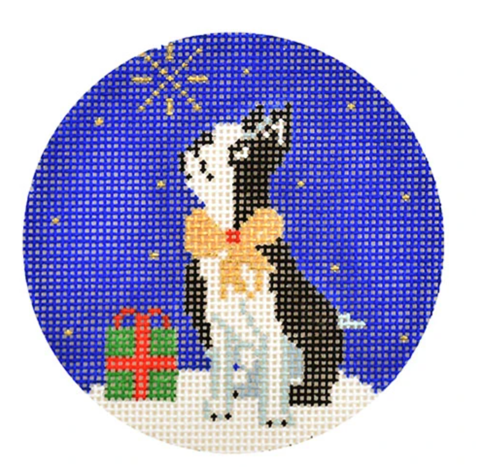 Midnight Boston Terrier Round Needlepoint Canvas - KC Needlepoint