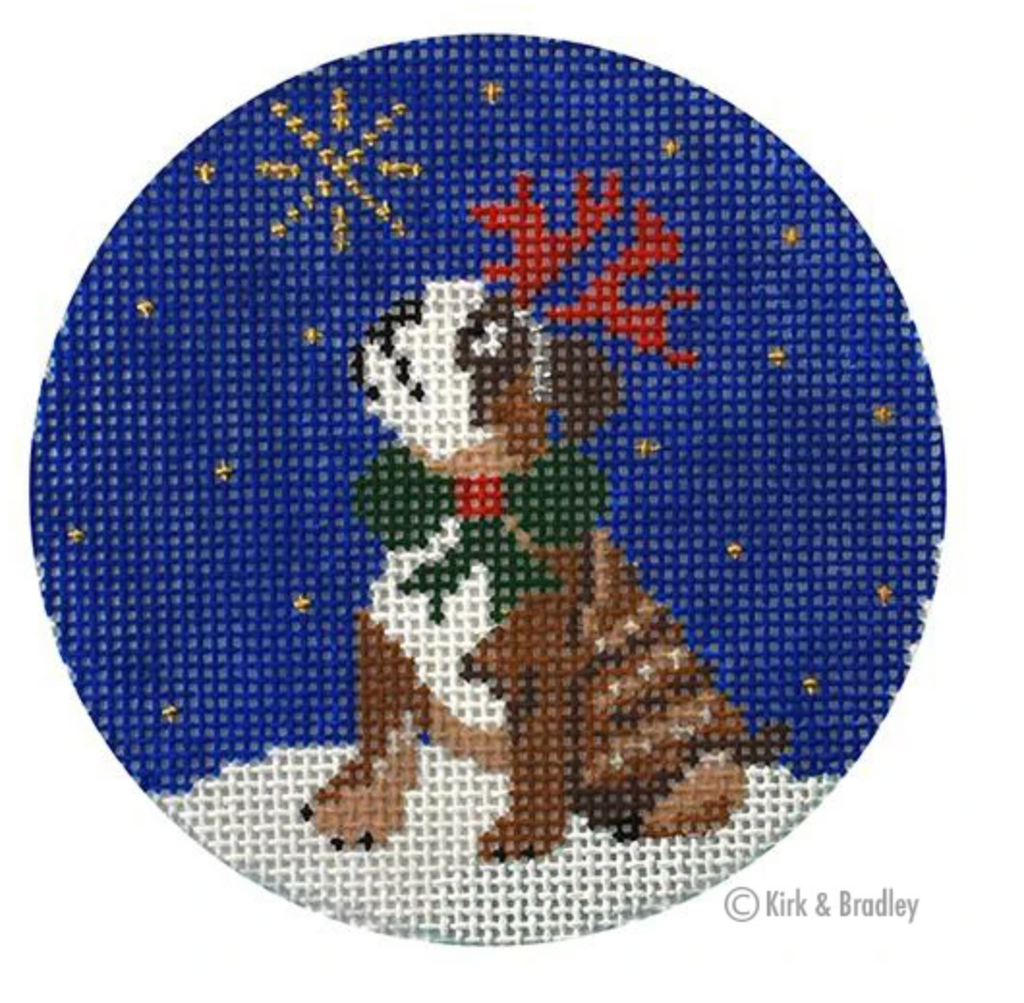 Midnight Bulldog Round Needlepoint Canvas - KC Needlepoint