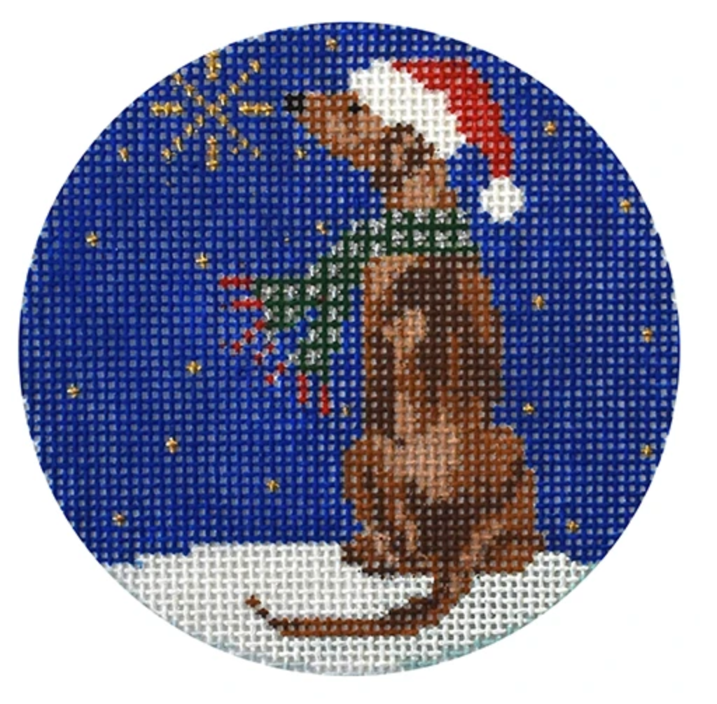Midnight Greyhound Round Needlepoint Canvas - KC Needlepoint