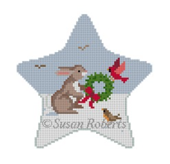 Rabbit with Birds Star Canvas - KC Needlepoint