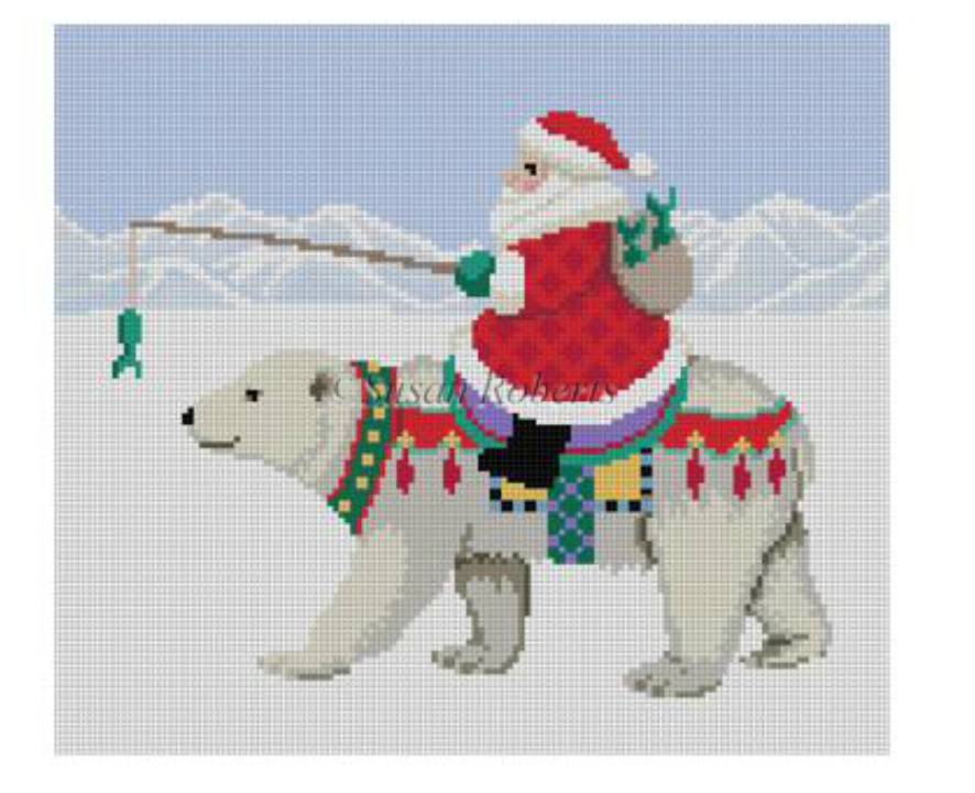 Santa Riding Polar Bear Canvas - KC Needlepoint