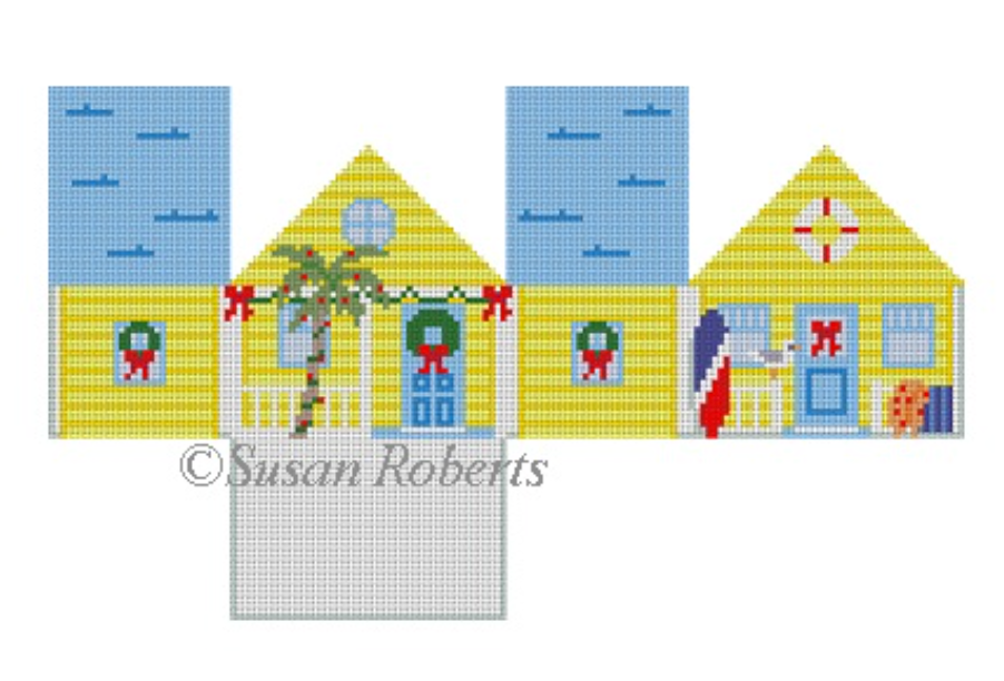 Yellow Beach House Mini House Canvas - KC Needlepoint