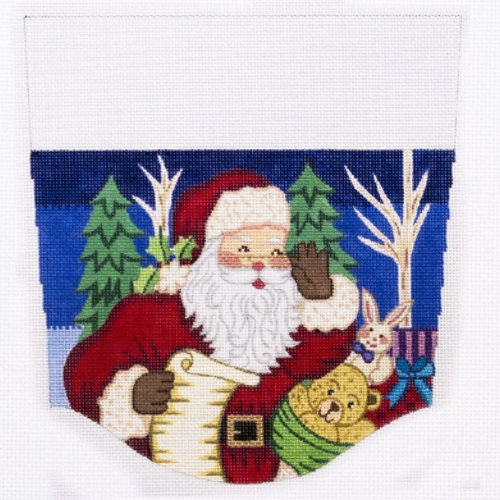 Santa with List Stocking Cuff Canvas - KC Needlepoint