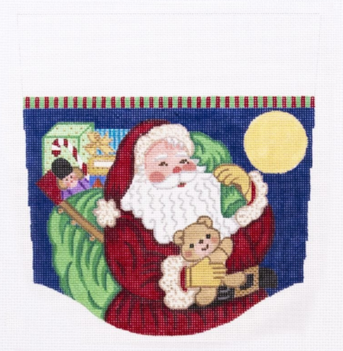 Santa with Moon Stocking Cuff Canvas - KC Needlepoint