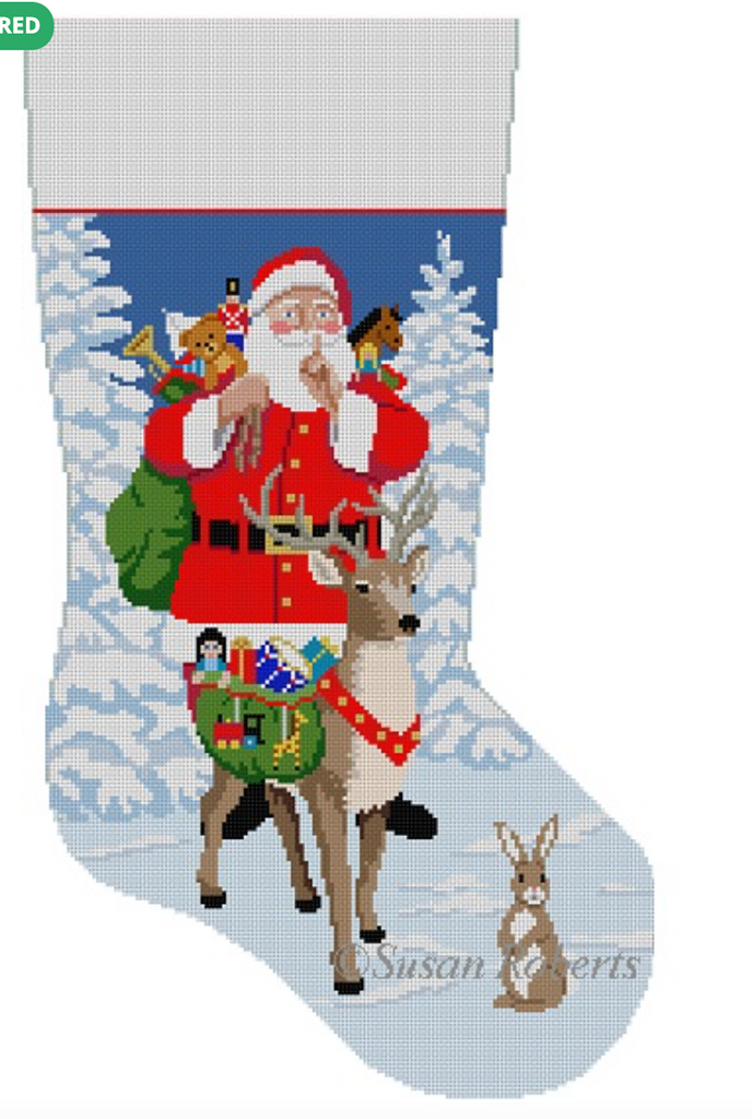 Shh, Santa Reindeer Bringing Toys Stocking - KC Needlepoint