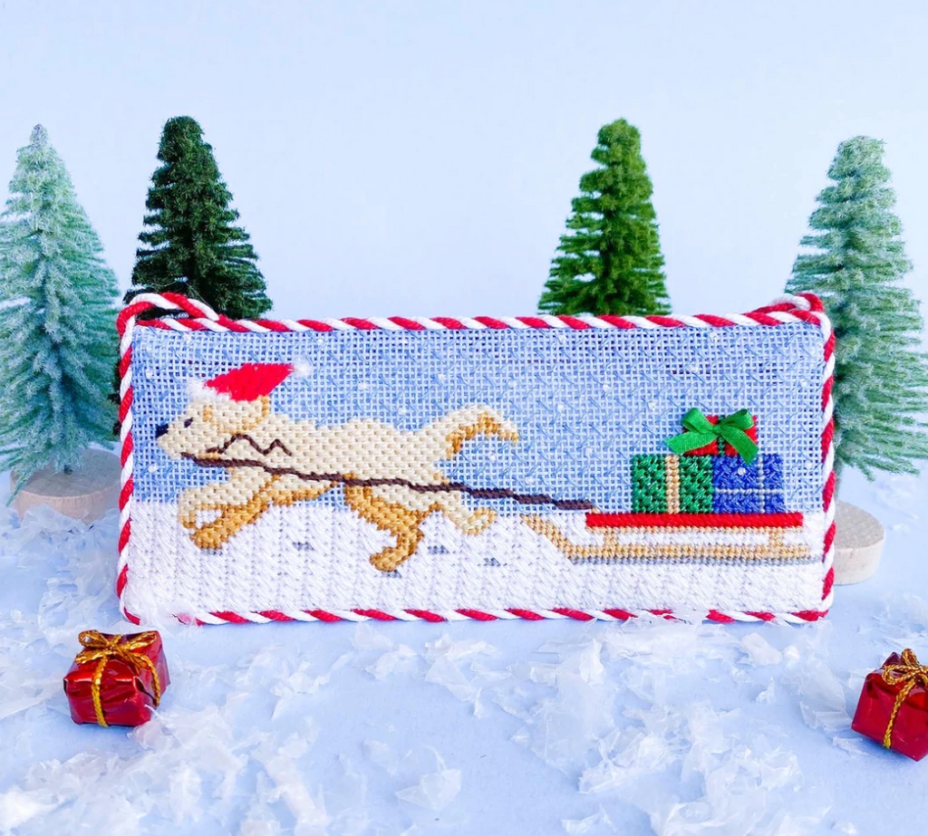Santa's Little Helper-Yellow Labrador Canvas - KC Needlepoint