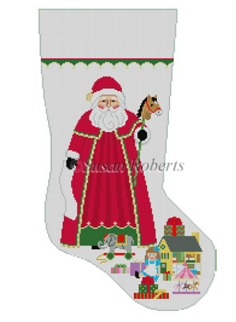 Santa with Girl Toys Stocking Canvas - KC Needlepoint