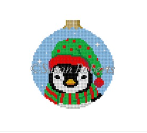 Penguin Face Round Canvas - KC Needlepoint