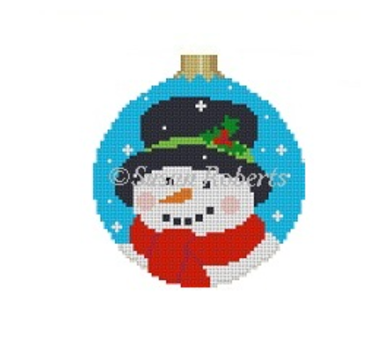 Snowman Face Round Canvas - KC Needlepoint