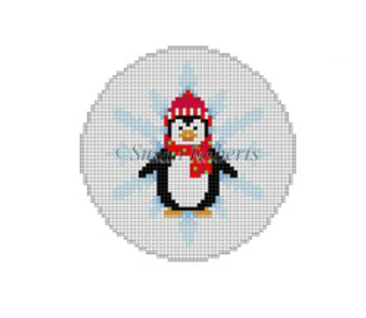 Penguin Snowflake Round Canvas - KC Needlepoint